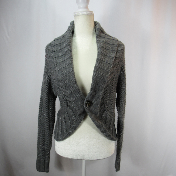 Bisou Bisou Sweaters - Bisou Bisou Gray Knit Cardigan Sweater Jewel Btn